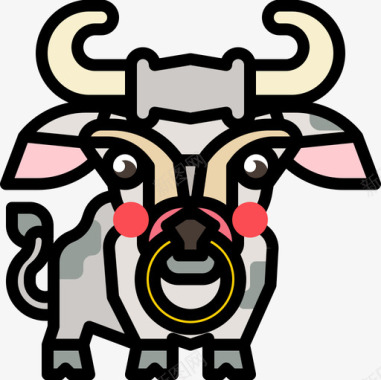 牛动物17线性颜色图标图标