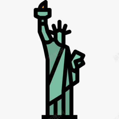 自由女神像17号地标线性颜色图标图标