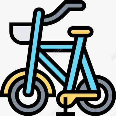 自行车交通工具和车辆3线颜色图标图标