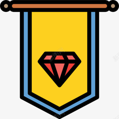 钻石奖章和徽章12线性颜色图标图标
