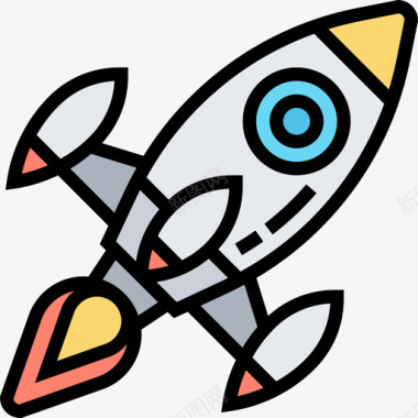 火箭太空121线性颜色图标图标