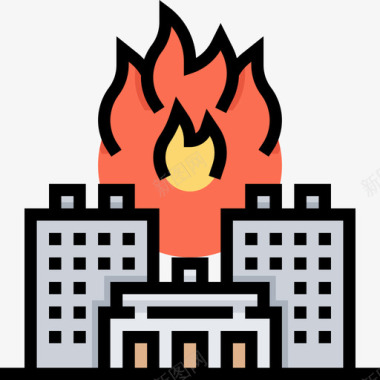 燃烧的房子核3线性颜色图标图标