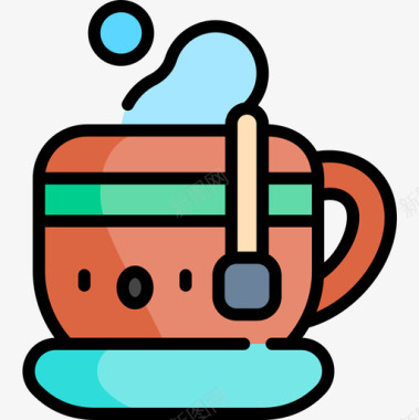 茶杯健康57线性颜色图标图标