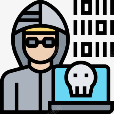 黑客网络抢劫5线性颜色图标图标