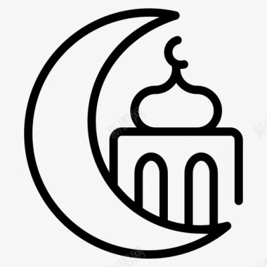 月亮和清真寺新月斋戒图标图标