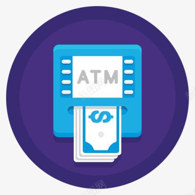 Atm在线货币服务4扁平圆形图标图标