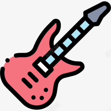 贝司吉他音乐节36线性颜色图标图标