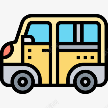 公共汽车运输和车辆3线颜色图标图标