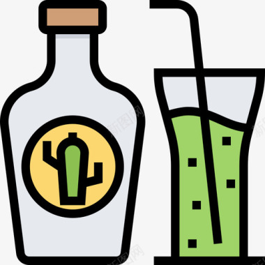 饮料墨西哥符号线颜色图标图标