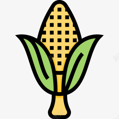 玉米街头食品和食品卡车司机线性颜色图标图标