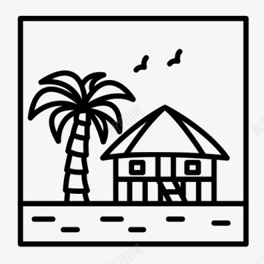 海滩小屋假日海边图标图标