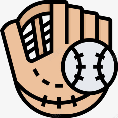 棒球手套美国线性颜色图标图标