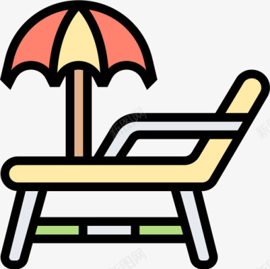 沙滩椅度假8线性颜色图标图标