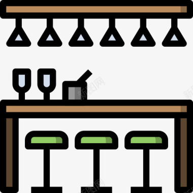 酒精酒吧和酒吧9线性颜色图标图标