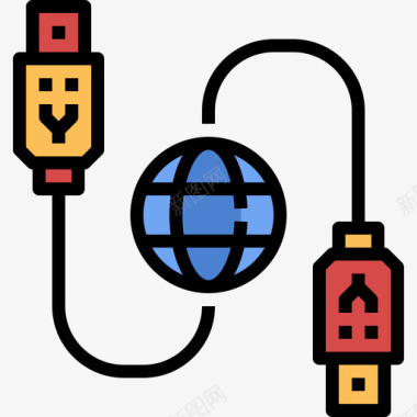 Usb电缆计算机33线性彩色图标图标