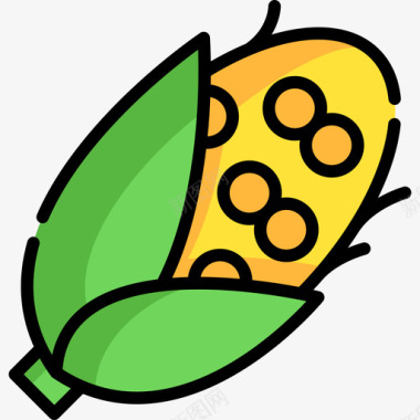 玉米水果和蔬菜12种线形颜色图标图标