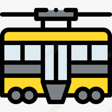 有轨电车车辆和运输工具1线性颜色图标图标