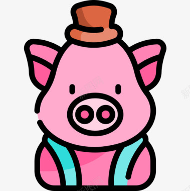 猪童话线条色彩图标图标