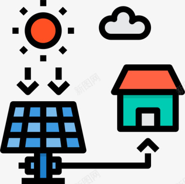 太阳能能量40线性颜色图标图标