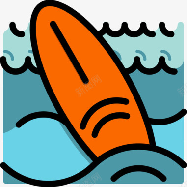 冲浪板海滩8线性颜色图标图标