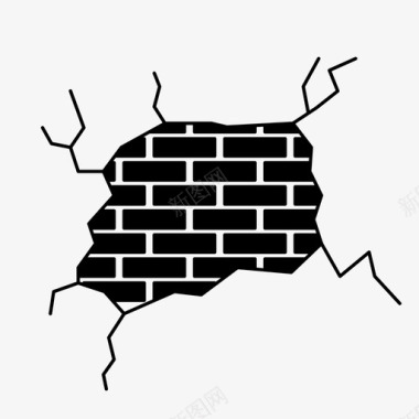 砖墙开裂压碎图标图标