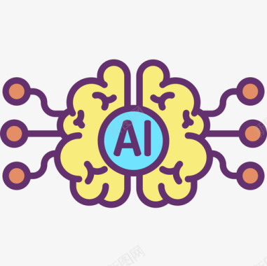 大脑人工智能54线性颜色图标图标