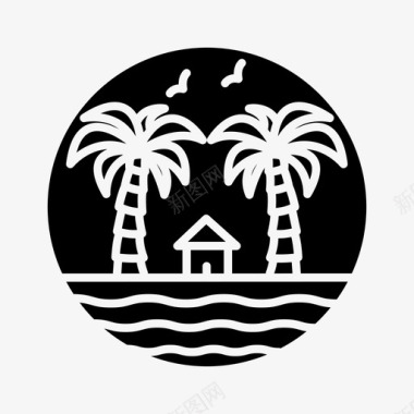 海滩水上海滩小屋图标图标
