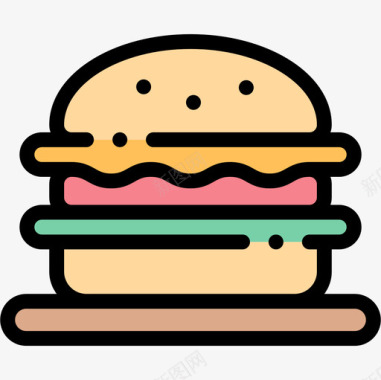 汉堡野餐53线性颜色图标图标