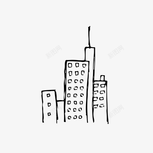 城市建筑手绘图标svg_新图网 https://ixintu.com 城市 城镇 建筑 手绘 摩天大楼 素描