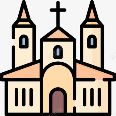 教堂城市建筑12线性颜色图标图标