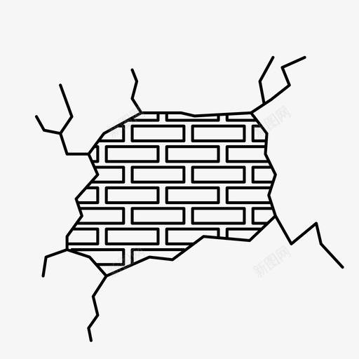 砖墙开裂压碎图标svg_新图网 https://ixintu.com 压碎 开裂 砖墙
