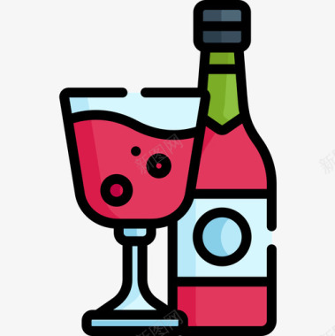 葡萄酒圣诞食品饮料2线性颜色图标图标