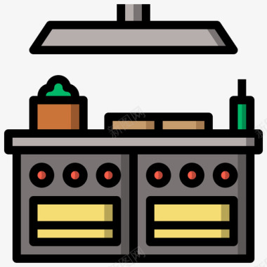 厨房自由时间19线性颜色图标图标
