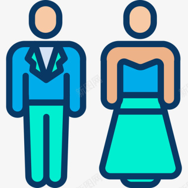 新婚夫妇婚礼149线性颜色图标图标