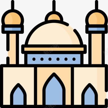 清真寺城市建筑12线性颜色图标图标