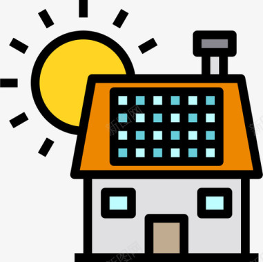 太阳能电池板能量47线性颜色图标图标