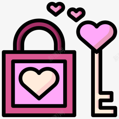 锁爱情和浪漫14线性颜色图标图标
