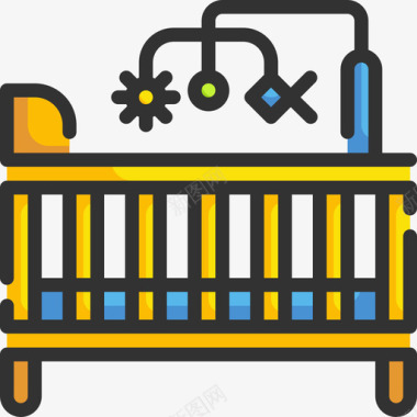 婴儿床家具和家庭31线性颜色图标图标