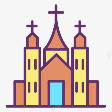 教堂建筑69线性颜色图标图标