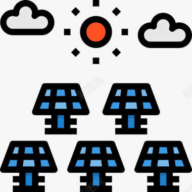 太阳能能量40线性颜色图标图标