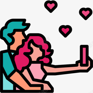 自拍婚礼爱情故事线性色彩图标图标