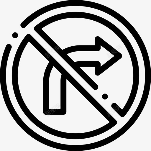 禁止右转13号交通标志直线图标svg_新图网 https://ixintu.com 13号 交通标志 右转 直线 禁止