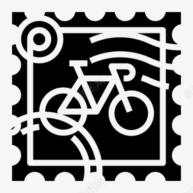 自行车邮票垃圾方形图标图标