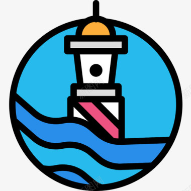 灯塔海滨3线性颜色图标图标