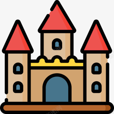 城堡中世纪51线性颜色图标图标