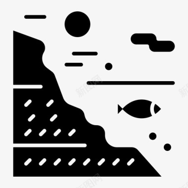 海底鱼岩石图标图标