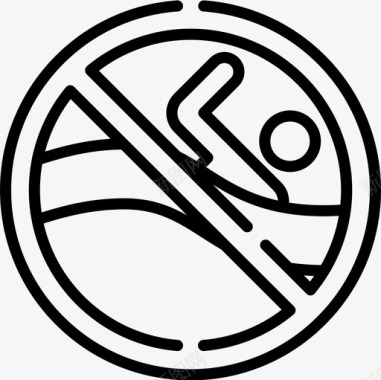 禁止游泳信号和禁令4线性图标图标