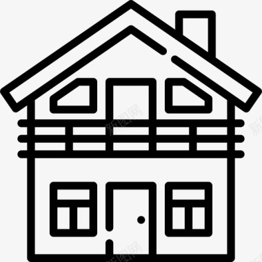 木屋房屋类型16线性图标图标