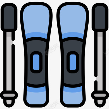 滑雪板冬装和配件6线状颜色图标图标