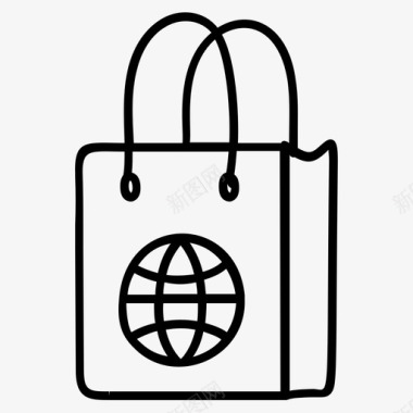 全球购物袋电子商务全球购物图标图标